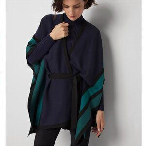 NWT White House Black Market Color Block Ruana Sweater Cardigan Wrap O/S Belted